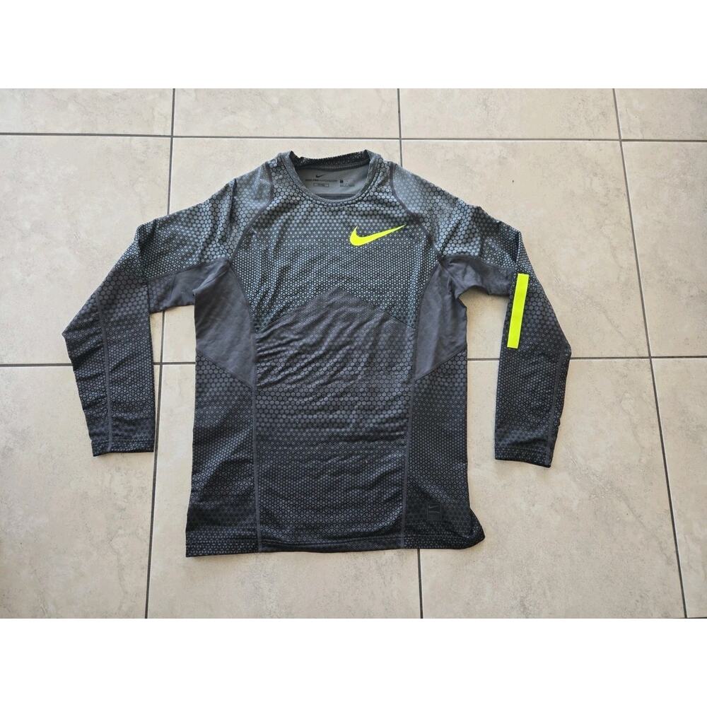Nike Pro Hyperwarm Shirt Men Large Fitted Hexodrome Baselayer Gray